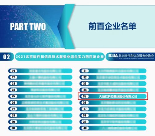 天融信連續六年榮登北京軟件和信息服務業綜合實力百強企業榜單